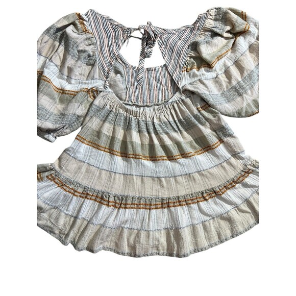 Free People Striped Puff Sleeve Mini Dress Cottage Core Boho Smocked Dress Sz L - Picture 11 of 16